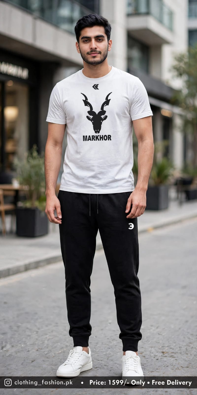 Markhor Men's Black Tracksuit - Graphic T-Shirt + Joggers Set