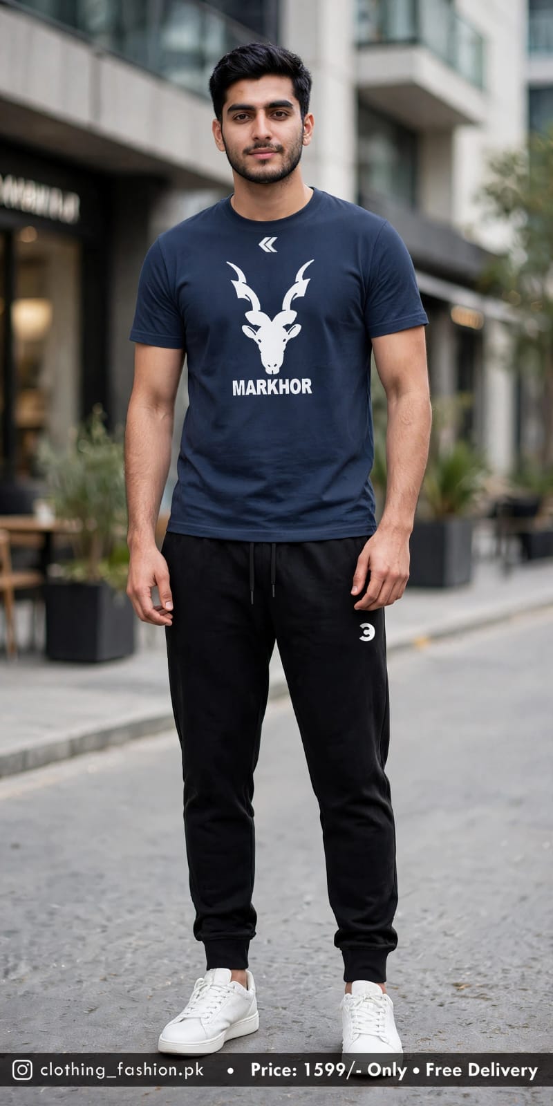 Markhor Men's Black Tracksuit - Graphic T-Shirt + Joggers Set